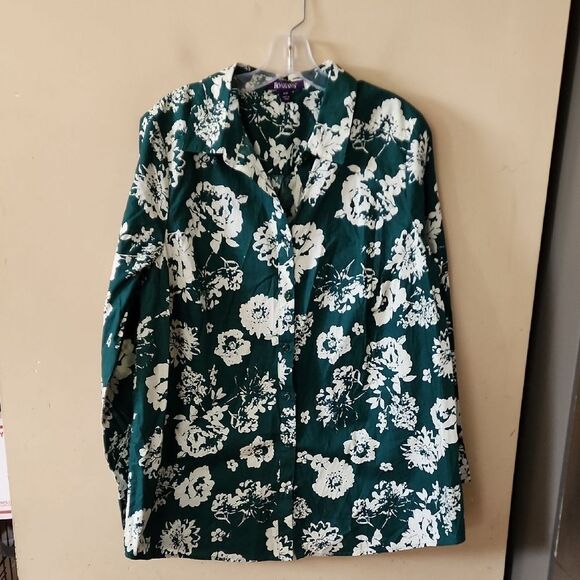 Roman's Green Floral Blouse size 18W - Picture 1 of 3